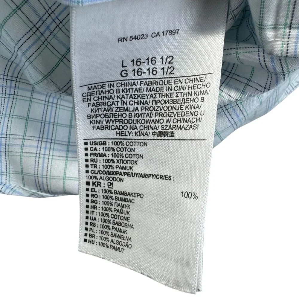 Banana Republic Shirt Men's Large White Blue Non Iron Classic Fit Button Up Top